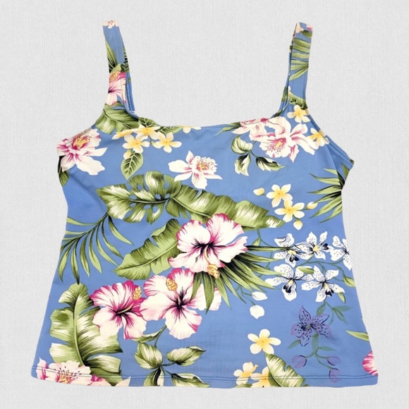 VINTAGE | 1980’s Blue Tropical Paradise Hibiscus Florals Tankini Swimsuit Top - Picture 5 of 6